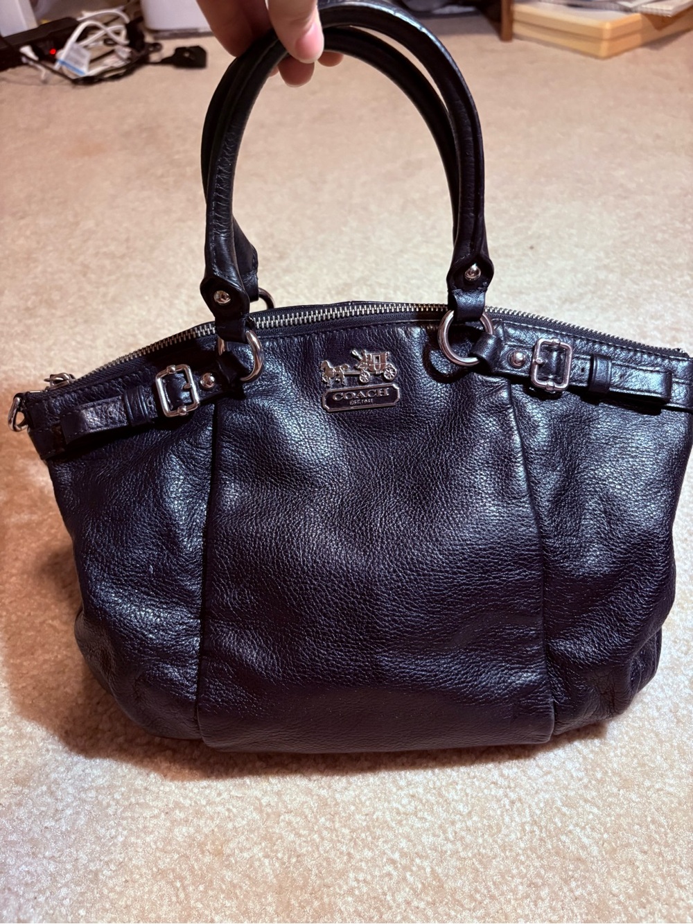 Coach Black Pebble Leather Satchel with Silver Hardware